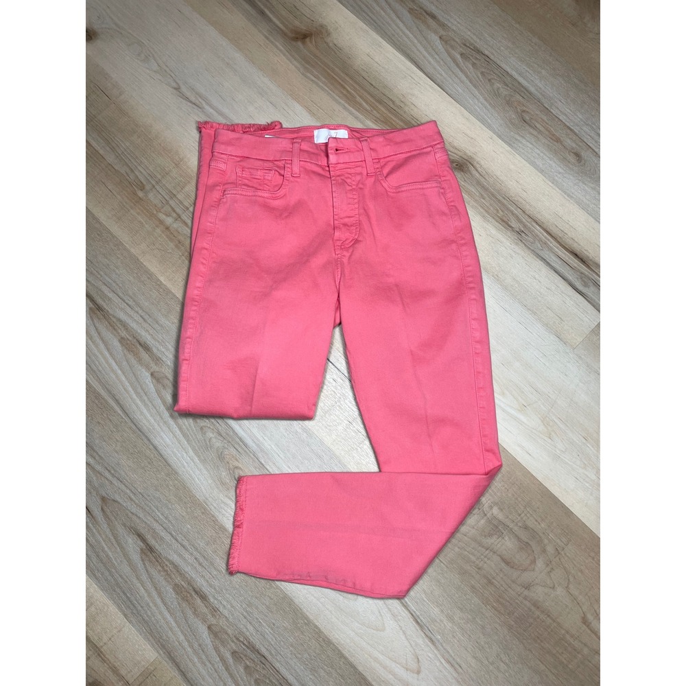 Jen7 by 7 For All Mankind Womens Coral Pink Cropped Skinny Jeans Raw Hem Size 6